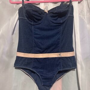 D&G Blue and Cream Bodysuit with Structured Support